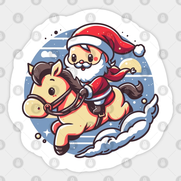 Cute Santa Riding a Horse Sticker by Xopaw